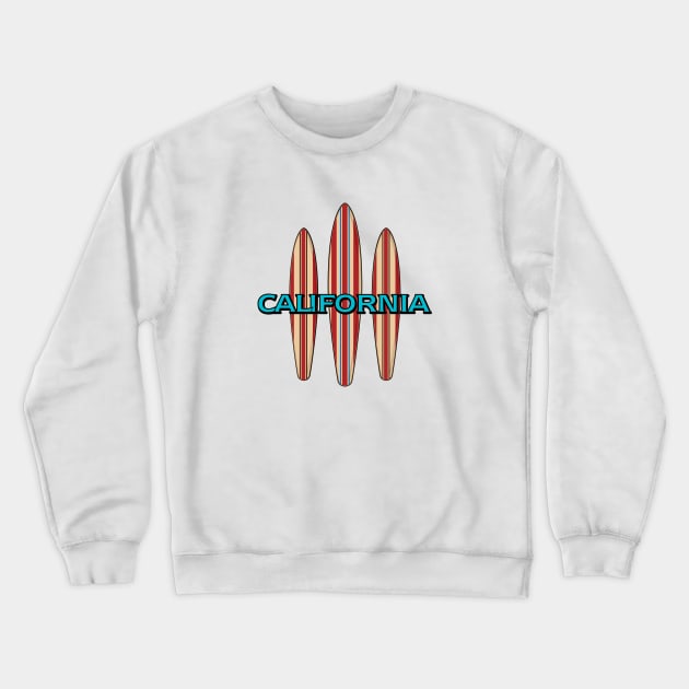 California with Three Surfboards Crewneck Sweatshirt by PauHanaDesign